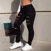 Ladies' Solid Color Casual Pants Versatile Slim Fit Straight Leg Denim Jeans With Holes