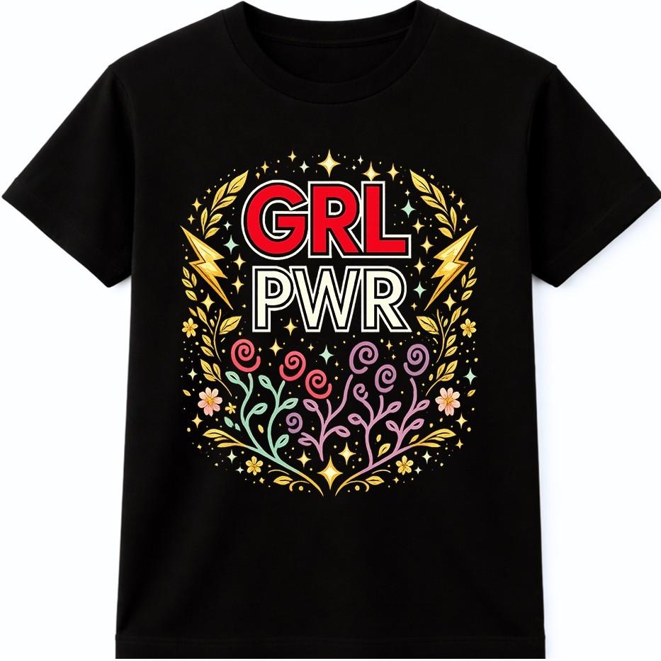 Girl Power T Shirt GRL PWR Feminist Empowerment Floral Graphic Tee M