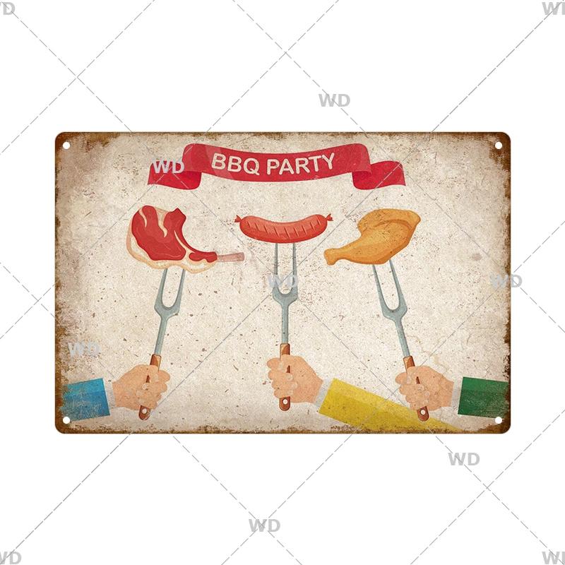 BBQ Vintage Tin Sign Plaque Barbecue Metal Plate Sign Wall Art Decoration Kitchen Man Cave Terrace Beach House Club Wall Decor