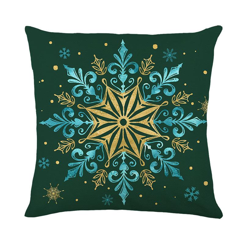 Festive Decorative Green Christmas Tree Linen Printed Cushion Cover Snowflake Bell Sofa Living Room Bedroom Cushion Cover