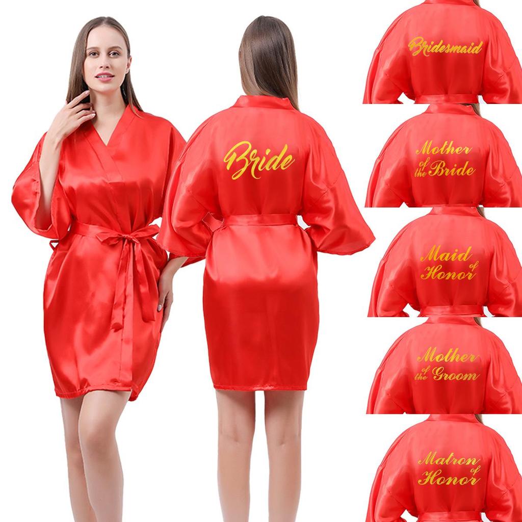 Classic Style Silk Bridesmaid & Bride Morning Robe with Hot Stamped Lettering