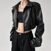Dámské bundy z umělé kůže, černé, s dlouhým rukávem, krátké kabáty, americké retro, streetwear, zip, módní, ležérní, dámské svrchní oblečení