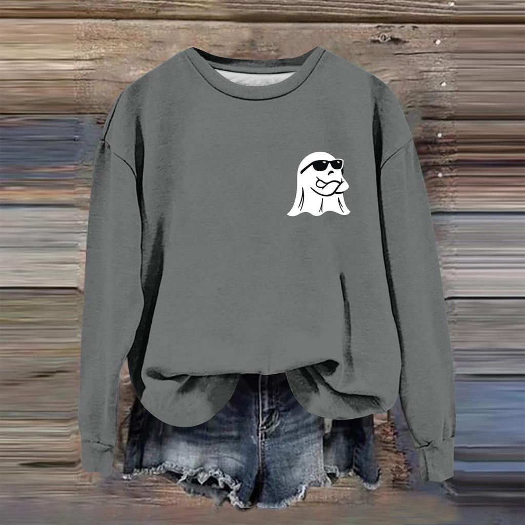 Women's Fashion Casual Long Sleeve Halloween Printed  Neck Sweatshirt