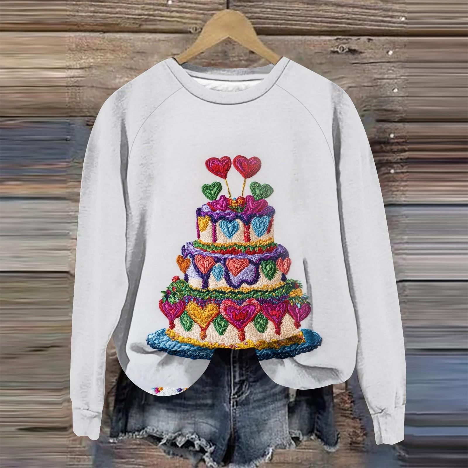 

Жіноча повсякденна модна графічна друкована вінтажна повсякденна принтом з довгим рукавом і круглим вирізом пуловер верхня блуза XL білий