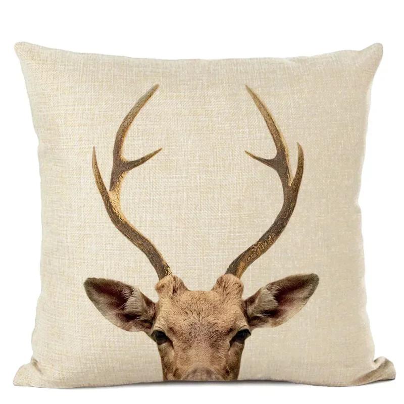 Cute Animal Parrot Linen Pillowcase Deer Wolf Pillows Case For Bedroom Pillow Cover Living Room Decoration Boy Girl Room 45X45Cm