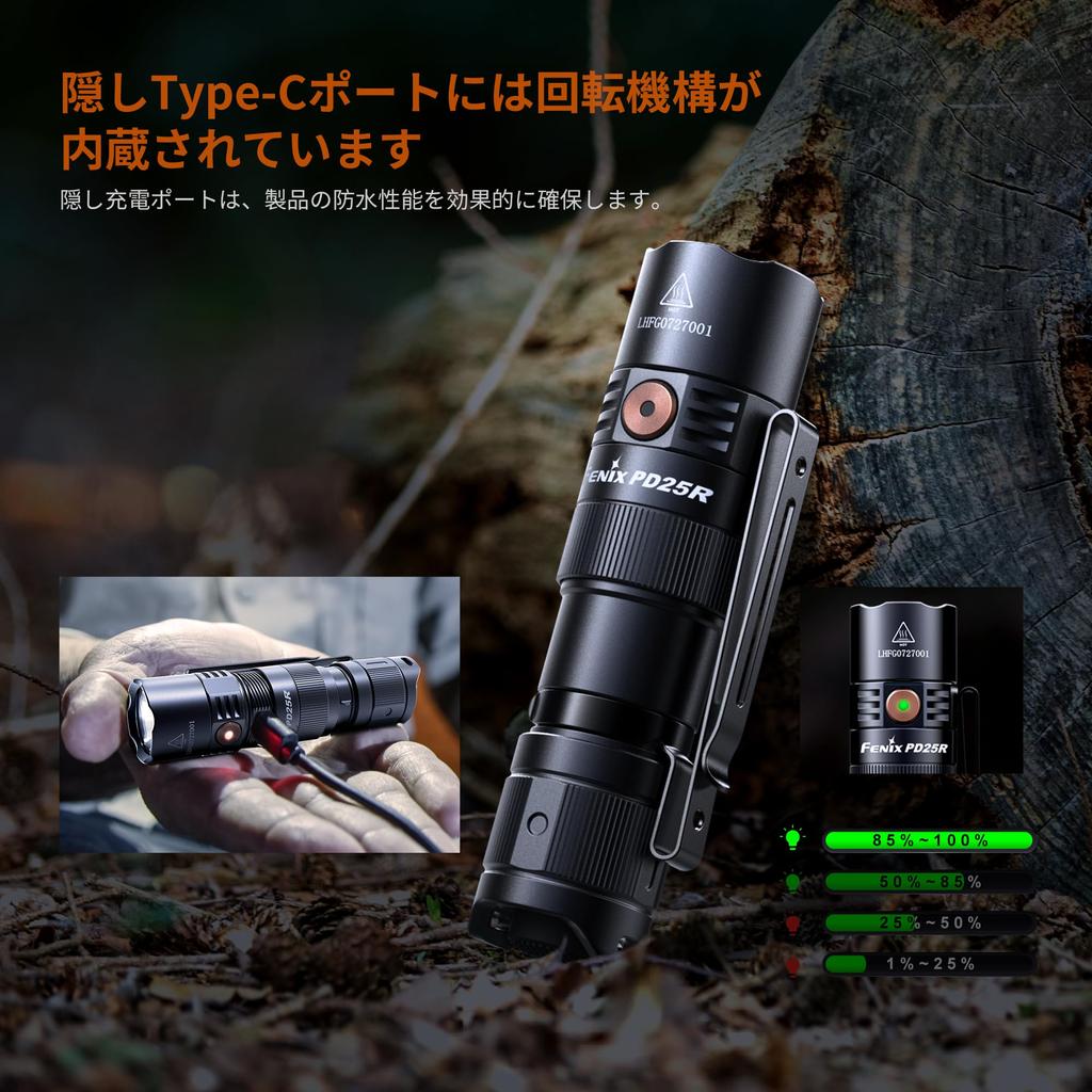 Fenix PD25R Dobíjecí LED 800 Přenosná 250m 70 hodin výdrže Baterie Vodotěsná a pro katastrofy Vysoká Super Výkonná 700mAh Baterie Svítilna, Lumeny,