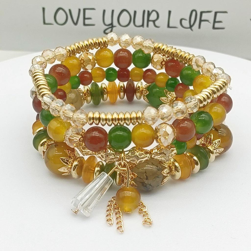 Chic Bohemian Four-Layer Glass Beaded Tassel Women's Bracelet