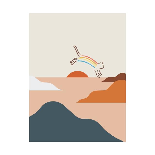 Abstract Animal Cat Landscape Wall Art Poster and Printing Big Wave Canvas Painting Mountain Sun Picture