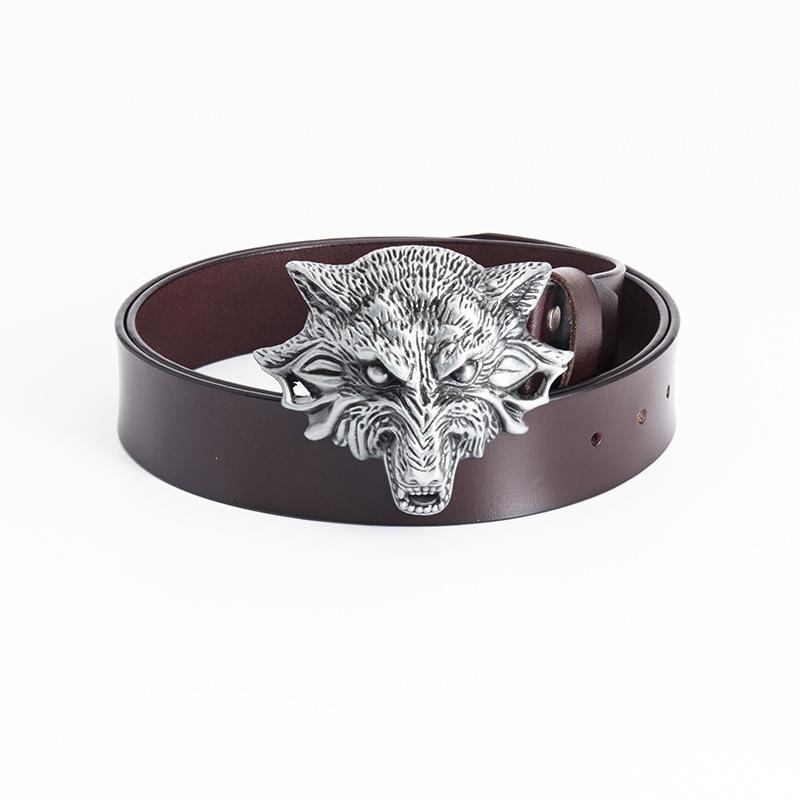 

Чоловічий ремінь з гладкою пряжкою з коров ячої шкіри, владний ремінь з головою вовка, джинсовий ремінь Spirit Guy 90cm