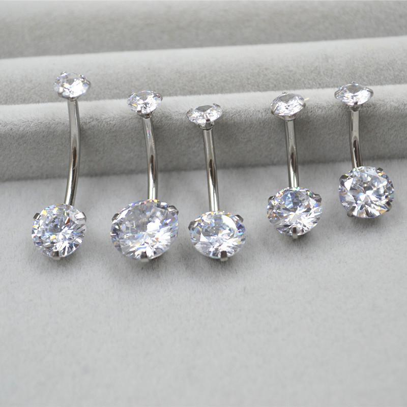 Titanium Steel Heart Zircon Navel Ring with Long Bar (6-18 Mm)