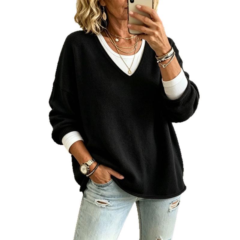 2026 Casual V-neck Loose Sweater - European/American Trend, Long Sleeve, In Stock