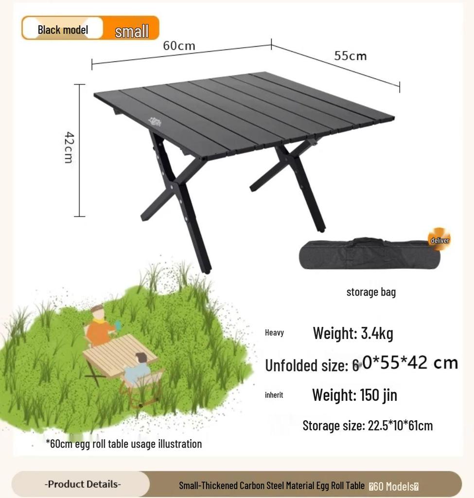 Tragbarer faltbarer Roll-up-Tisch aus Karbonstahl mit Stühlen für Camping im Freien, Gärten und Balkone