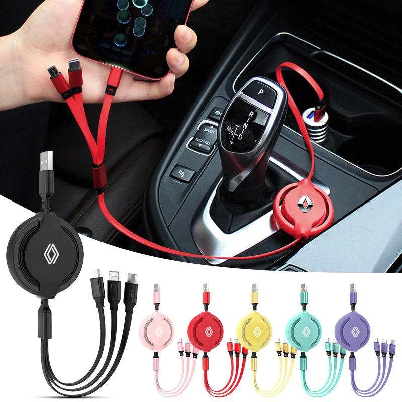 2026 Hot For Renault Interior Stickers Car Interior 3 In 1 Micro USB Type C Fast Charging Cable Wire For Renault Kadjar Clio QM6