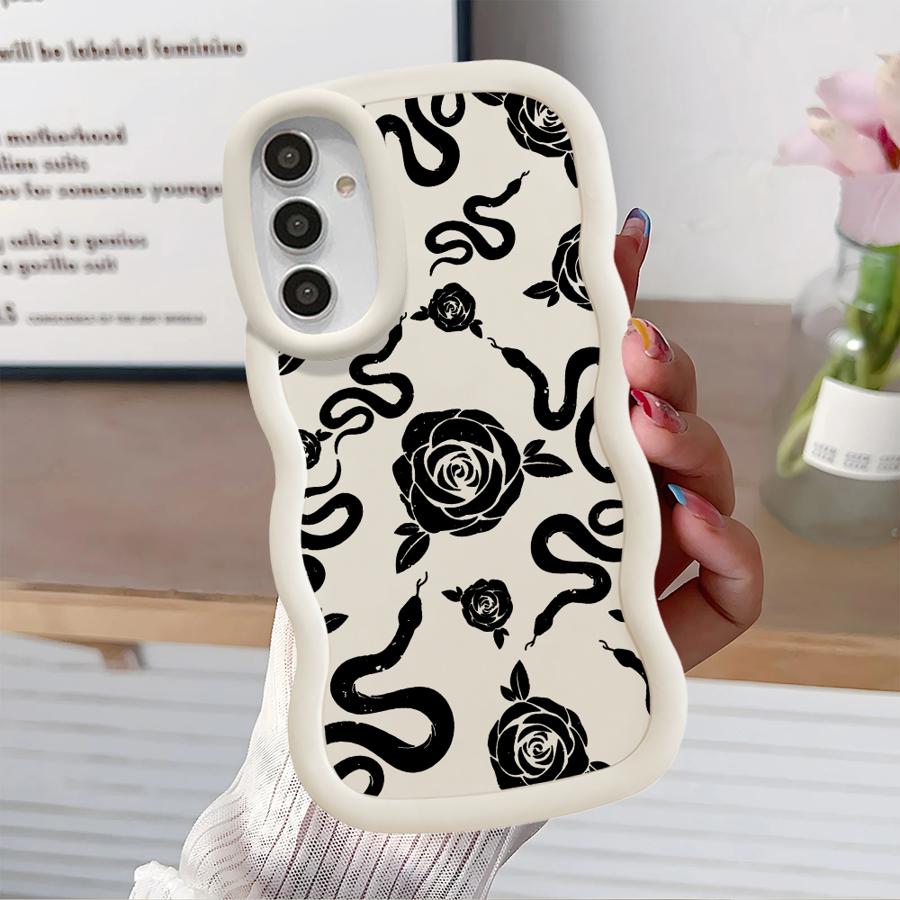 Weiche Handyhülle für Samsung Galaxy A14 A12 A15 A13 A52 A21s A11 A16 A03 A23 A06 A05 A22 A33 A53 A04 Einfache Schwarze Blume