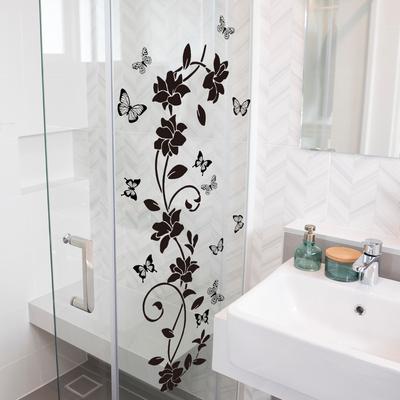Simple Black Flowers, Butterflies, Vines, Mirrors, Glass Stickers, Home Bathroom Decoration, Self-Adhesive Wall Stickers