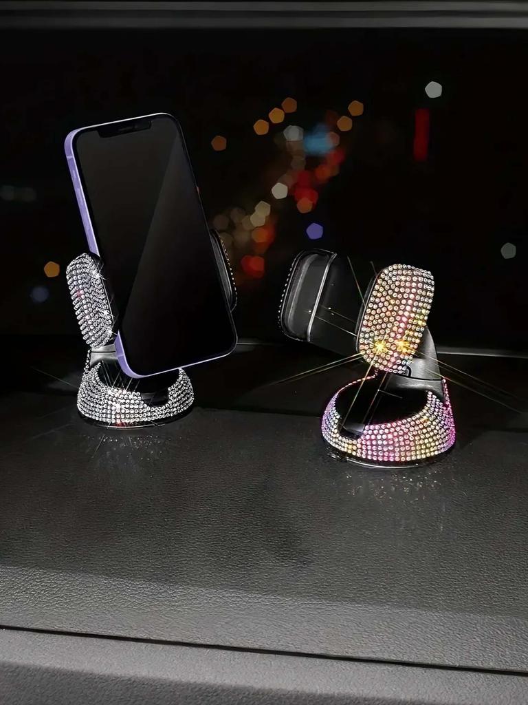 Luxury Rhinestone-Embedded Car Phone Holder - Multi-Functional Rotating Suction Cup Holder, Fits Various Vehicles