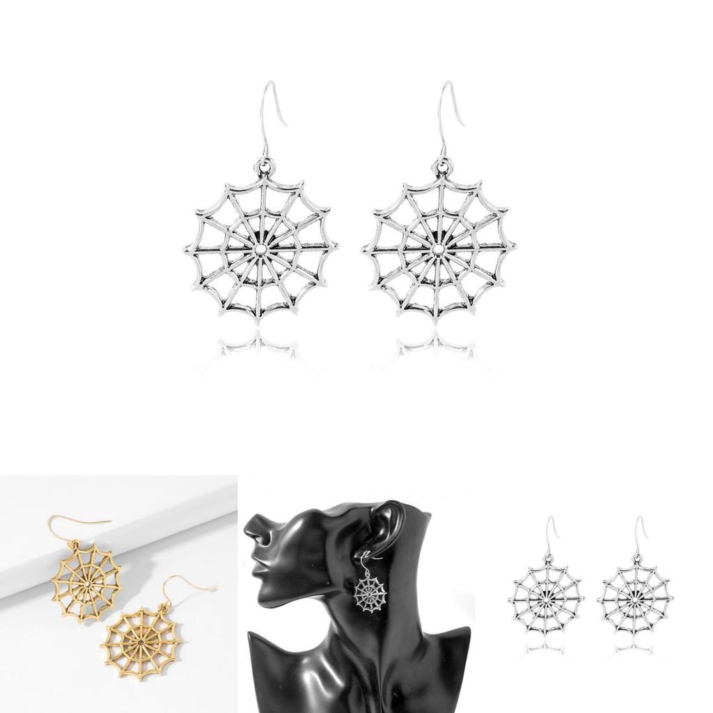 Vintage European Style Alloy Spider Web Earrings Elegant Hollow Design For Women