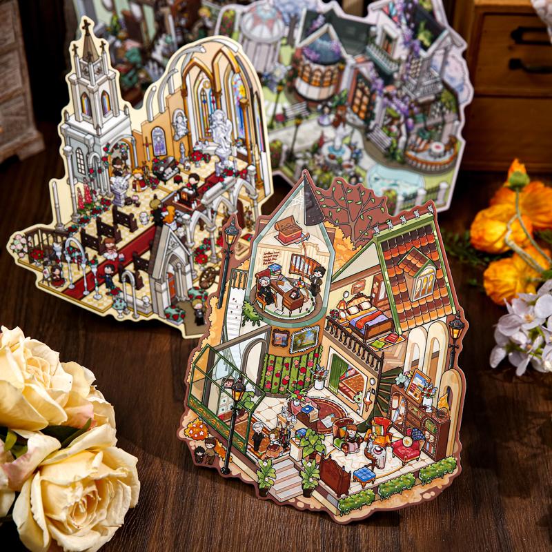 Detective Series Landscape Flat Stickers European Style Miniature Scene DIY Decompression Sticker