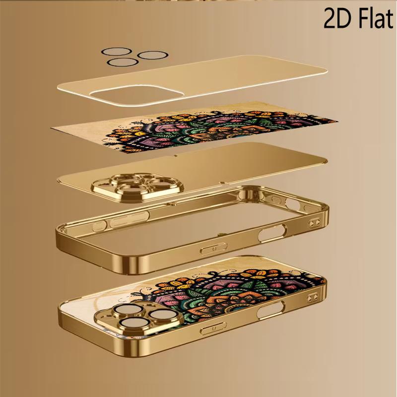 Mandala Patterned tempered glass design for iPhone16 17 ProMax 1514 1312 11ProMax Phone Case Camera Cover Shockproof Hard Back