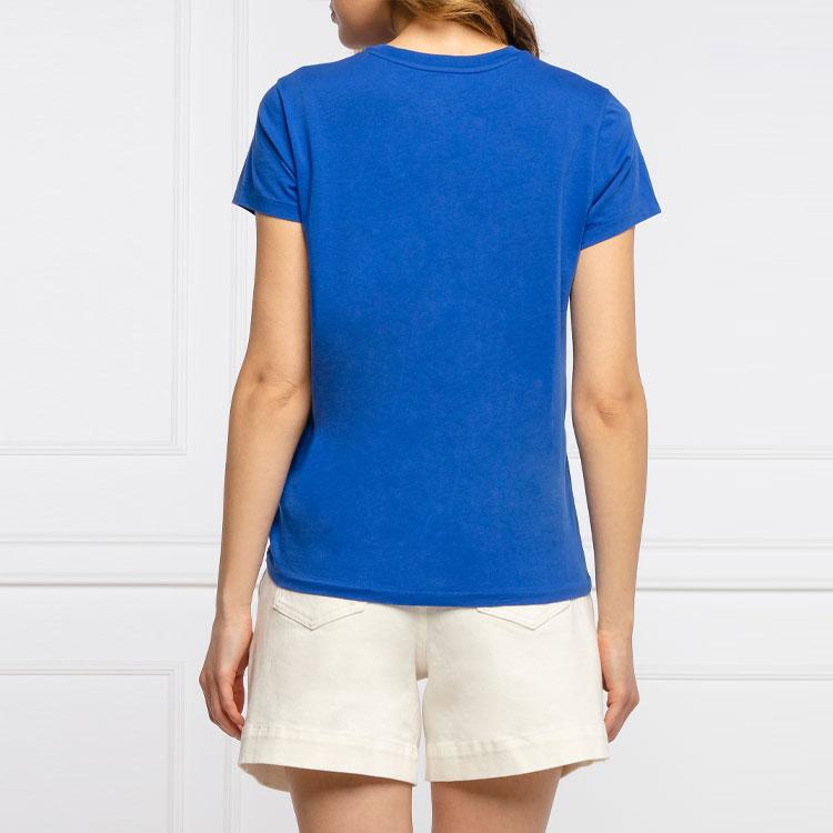 Polo Ralph Lauren Casual Solid Color Teddy Bear Cartoon Print Short Sleeve T-Shirt Women Tops Blue 211838100-002