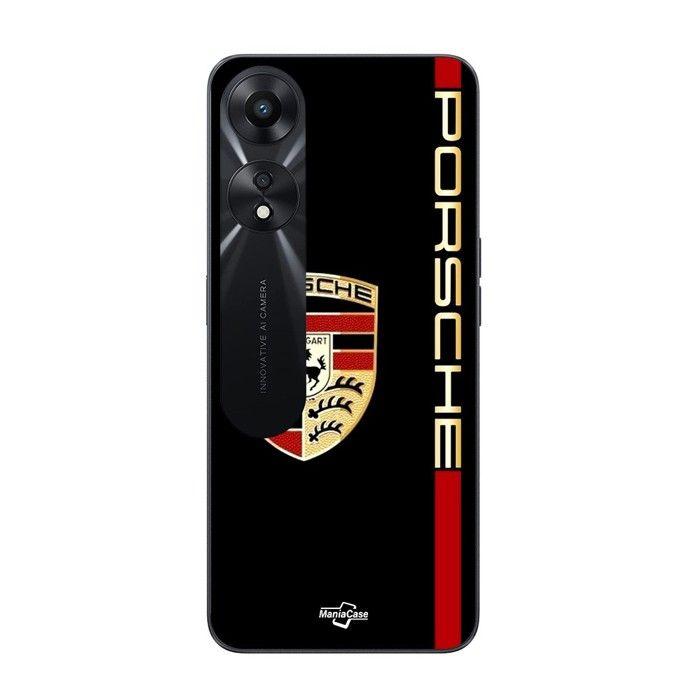 Case for Oppo A78 5G PORSCHE Red and Gold Logo Black Background