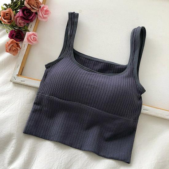 

2021 Women s Solid Color Square Neck Wire-Free Yoga Sports Bandeau One Size сірий колір