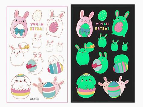 Luminous In Dark Cartoon Easter Temporary Tattoo Waterproof Sweatproof Party Favors for Kids Stickers
