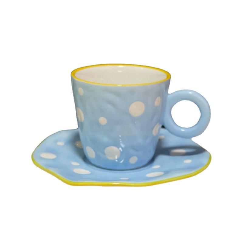 Small Fresh Hand-Painted Bubble Coffee Cup And Saucer, Underglaze Colored Ceramic Afternoon Tea Cup And Saucer Set, Exquisite Souvenir
