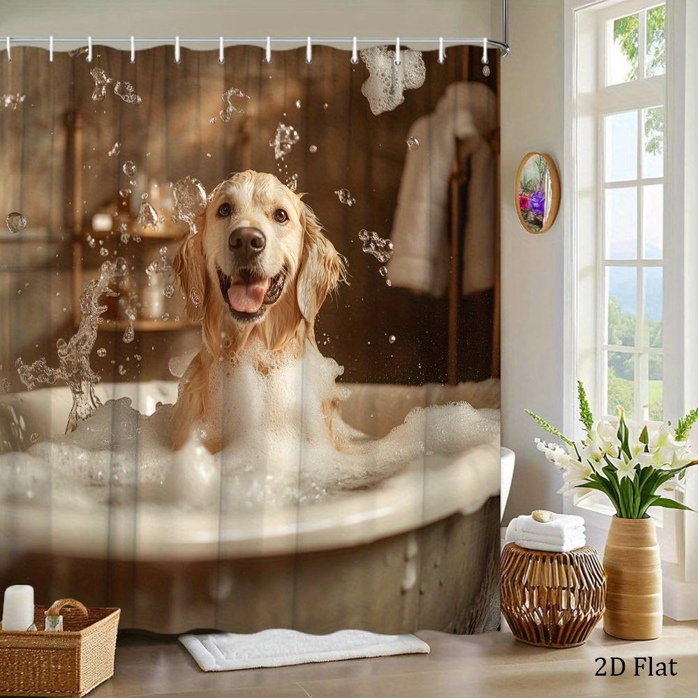 Waterproof Dog Bath Shower Curtain Novelty Pet Lover Decor Bathroom Screen for Cute Puppy Bubble Bath Fun Home Accessory