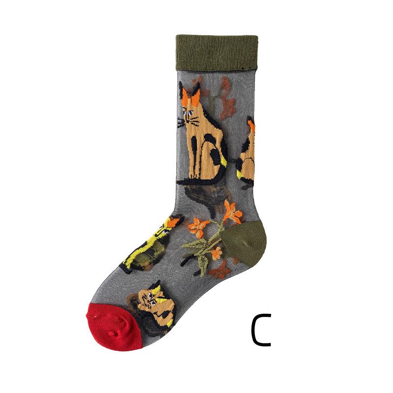 

Japanese Style Women s Knee-High Lace Mesh Silky Transparent Socks for Spring/Summer One Size