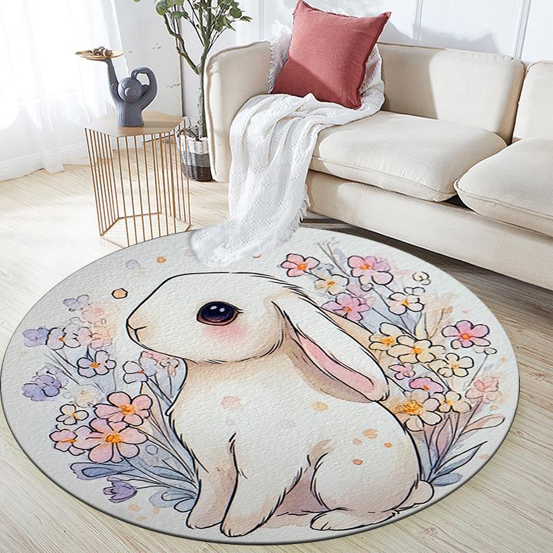 Bunny Round Area Rug,Carpet Rug for Living Room Bedroom Sofa Playroom Decor,Non-slip Floor Mat