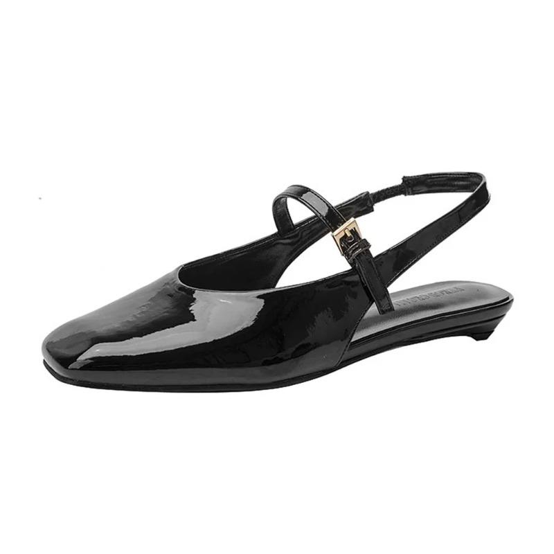 Fashion Soft Leather Square Toe Women Pumps Sandals Buckle Strap Casual Party Low Heels Female Shoes