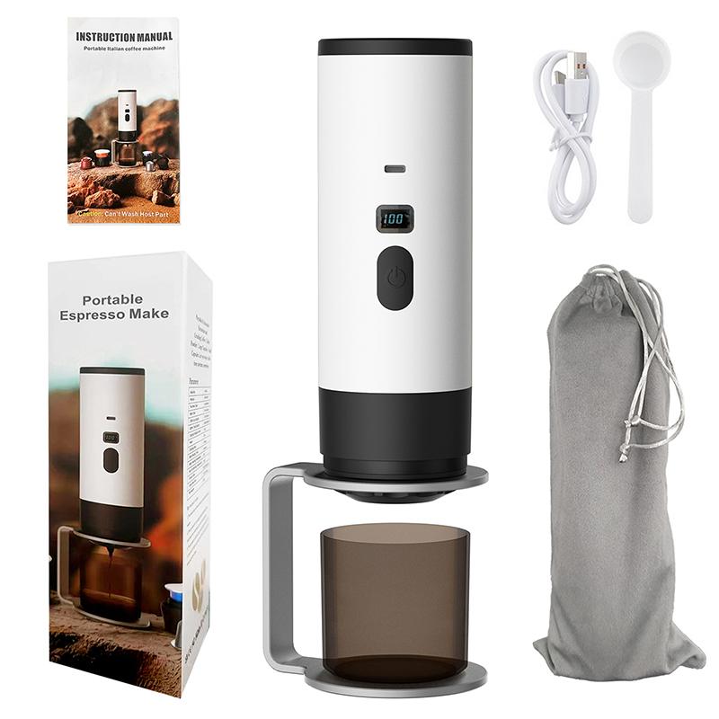 Tragbare elektrische Kaffeemaschine 3-in-1 Kapsel-Kaffeemühle Reise-Kaffeemaschine mit kabelloser Heizung für Auto und Zuhause Camping