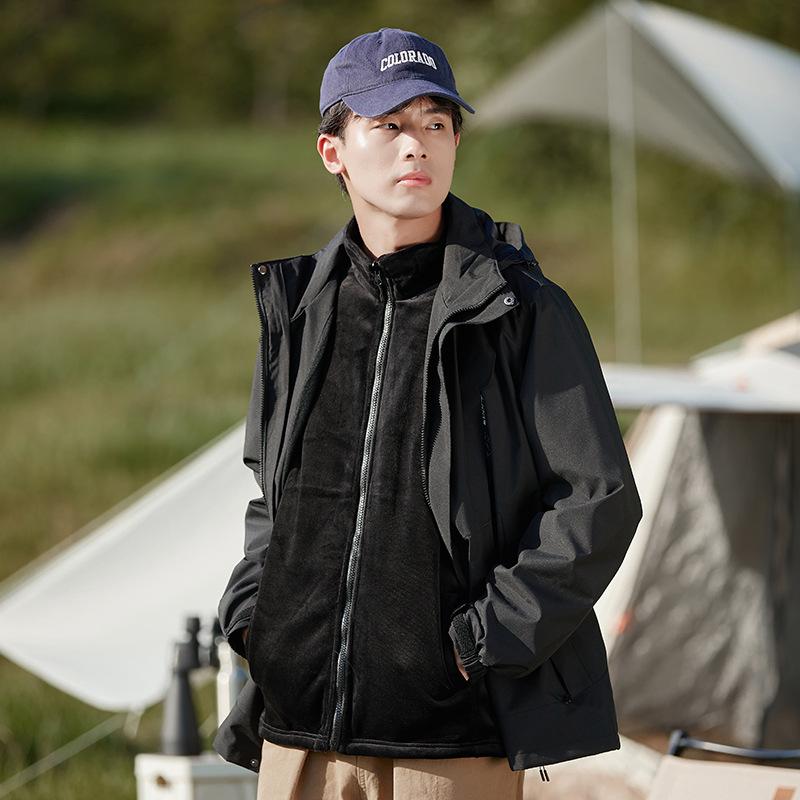 Herren- und Damen-Herbst- und Winterjacken Outdoor Winddicht und Wasserdicht Drei-in-eins Bergsteigerjacke Abnehmbare Kapuzenjacke für Herren