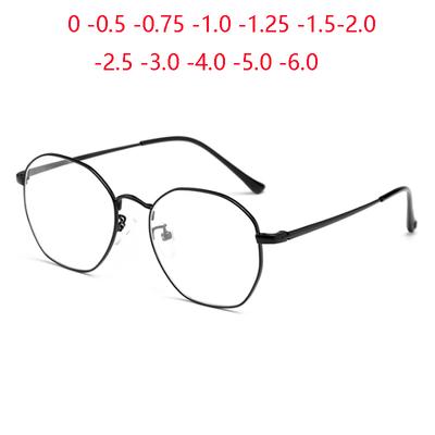 Metal Anti Blue Rays Polygon Prescription Glasses For The Nearsighted Women Men Student Short-Sight Eyeglasse 0 -0.5 -0.75 To -6