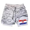 Croatia Flag Camouflage Muay Thai Kick Boxing Shorts Men Women Unisex Sportswear Double Layer Quick Dry Breathable Training Sport Gym Fitness Workout