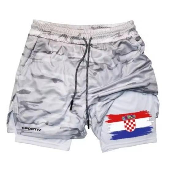 Croatia Flag Camouflage Muay Thai Kick Boxing Shorts Men Women Unisex Sportswear Double Layer Quick Dry Breathable Training Sport Gym Fitness Workout