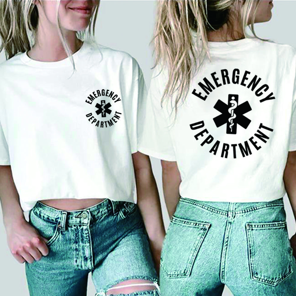 Emergency DepartUnisext Nurse 2side T Shirts ER Nurse Tshirt Emergency Medicine Shirt Unisex Short Sleeves Top Nurse Gift S