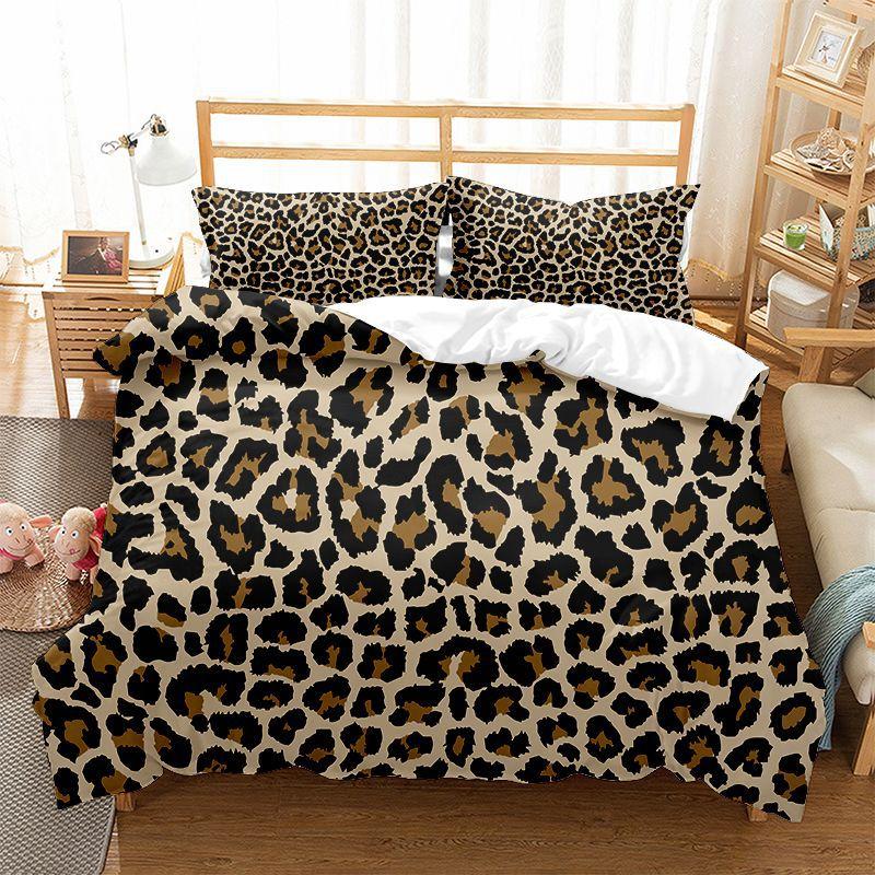 Leopard Print Duvet Cover Set King Queen Full Size Polyester Bedding Set African Animal Cheetah Print Perfect For Man And Woman