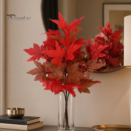 Long Lasting Decorative Plants Artificial Maple Leaves, Faux Silk Hanging Plant for Home Decor, Realistic Cascading Everlasting Tulips Decoration
