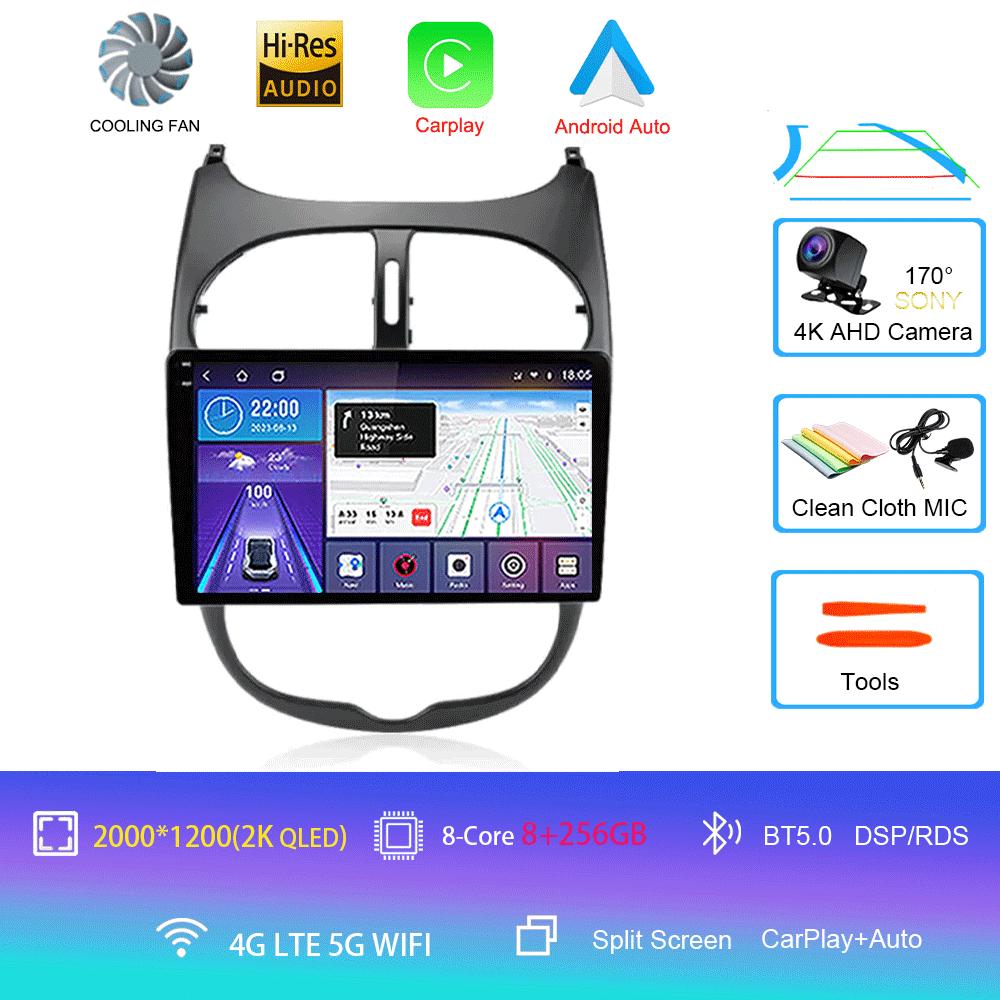 Android 14 2 Din Carplay Auto For Peugeot 206 CC SW C2 2001-2008 Car Radio GPS Multimedia Video Player Stereo WIFI+4G DSP
