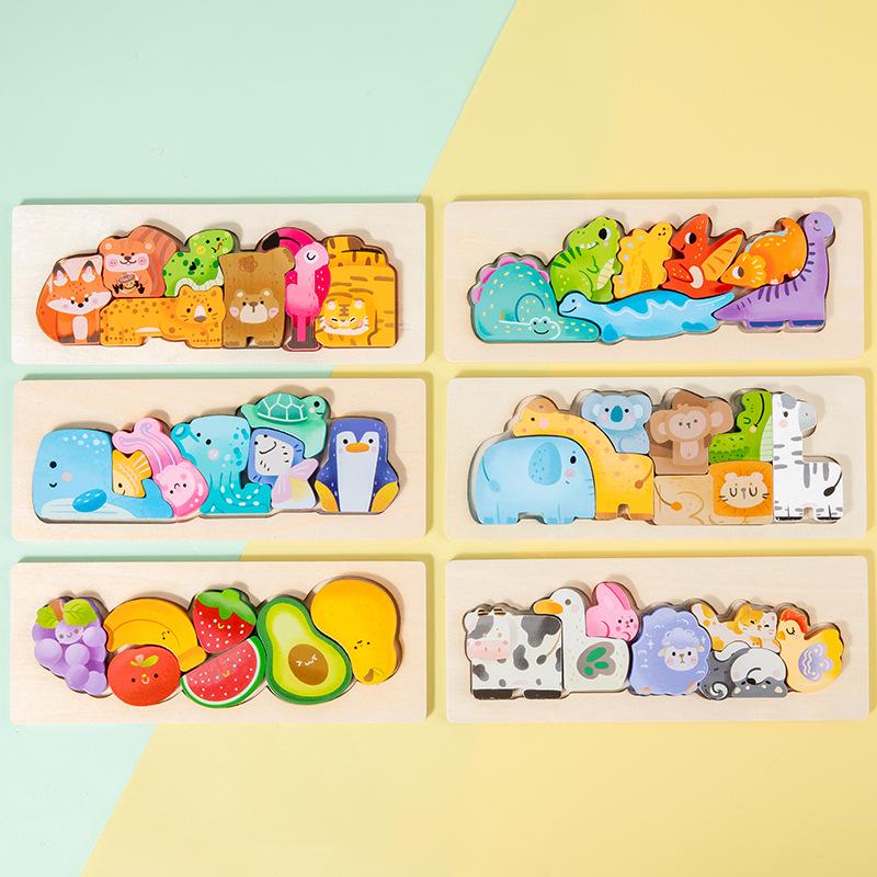 Montessori Wooden Animal & Fruit Matching Puzzle Board: Baby Educational Toy for Hand-Eye Coordination.