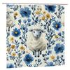 1Pc Sheep & Floral Shower Curtain - Cartoon Design, 71X71 Inch, Polyester, 12 Hooks, Hand Wash, Summer Decor