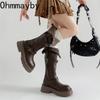 Autumn Winter Vintage Woman Knee-High Boots Slip-On Thick Bottom Shoes Ladies Western Cowboy Botas De Mujer