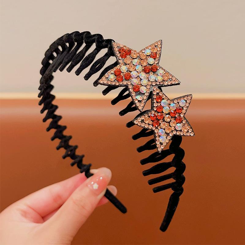 Flocking Sawtooth Headband Elegant Temperament Rhinestone Five-pointed Star Hair Band Girl Face Washing Headband