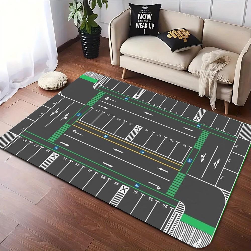 Airport Game Rug, Airport Play Rug, Kids Airplane Runway Carpet, Car Parking Playmat, Fun City Road Mat Educational Rug Carpet