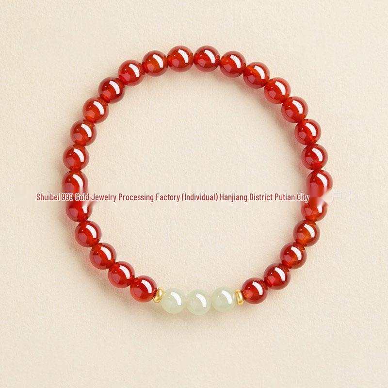 Gold Agate Women's Exquisite Red Woven Bead Bracelet