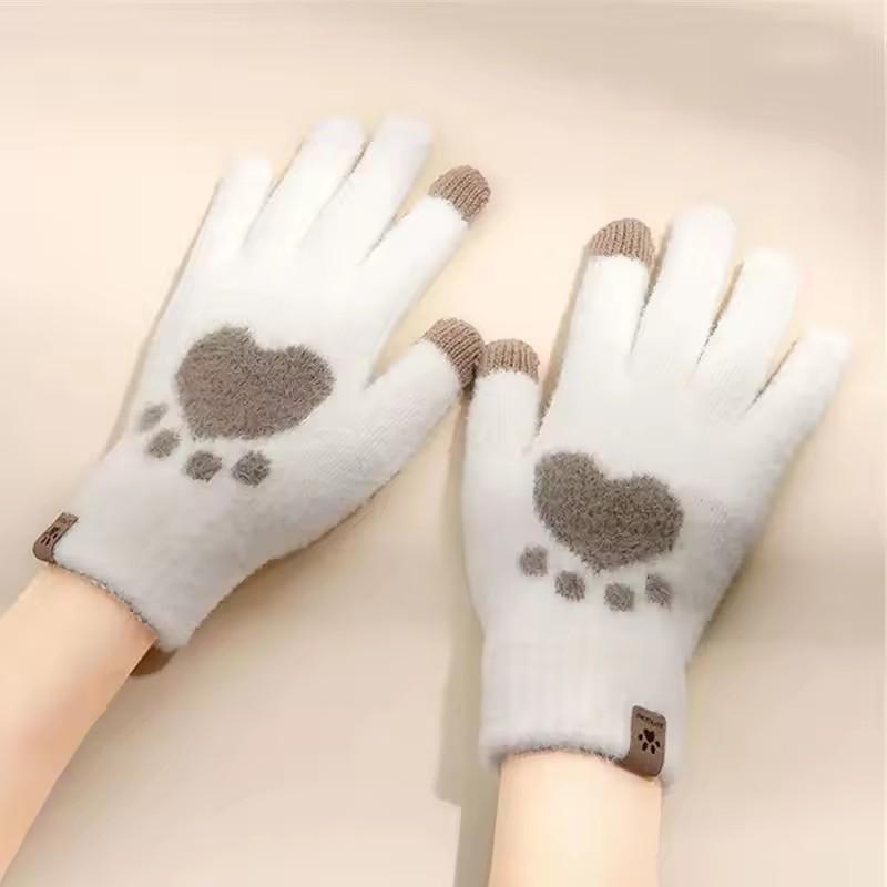 Winter Katzenkratzliebe Handschuhe für Damen Plüsch Touchscreen Gestrickte Dicke Handschuhe Weiche und Flauschige Koreanische Niedliche Alle Finger Handschuhe