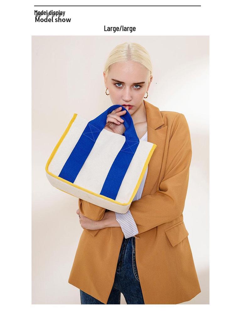 Korean Color Block Canvas Handbag Women's Fashion, Large & Small Sizes, Work & Casual Crossbody Bag
