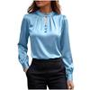 Women's Color Round Neck Long Sleeve Button Casual Business Shirt Top